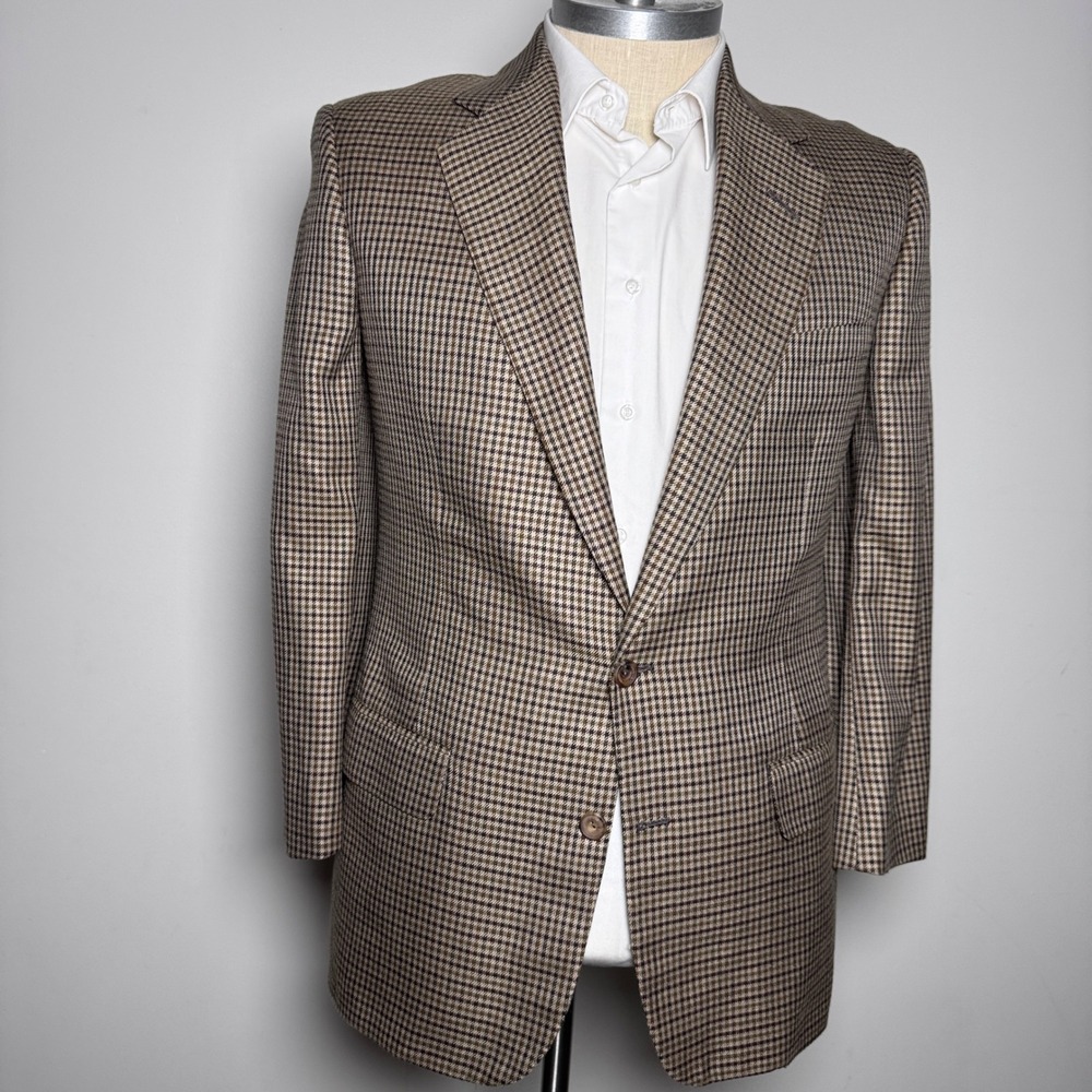 Edgar Pomeroy Blazer Mens 40L Brown Houndstooth Handmade Vintage 2-Button Jacket